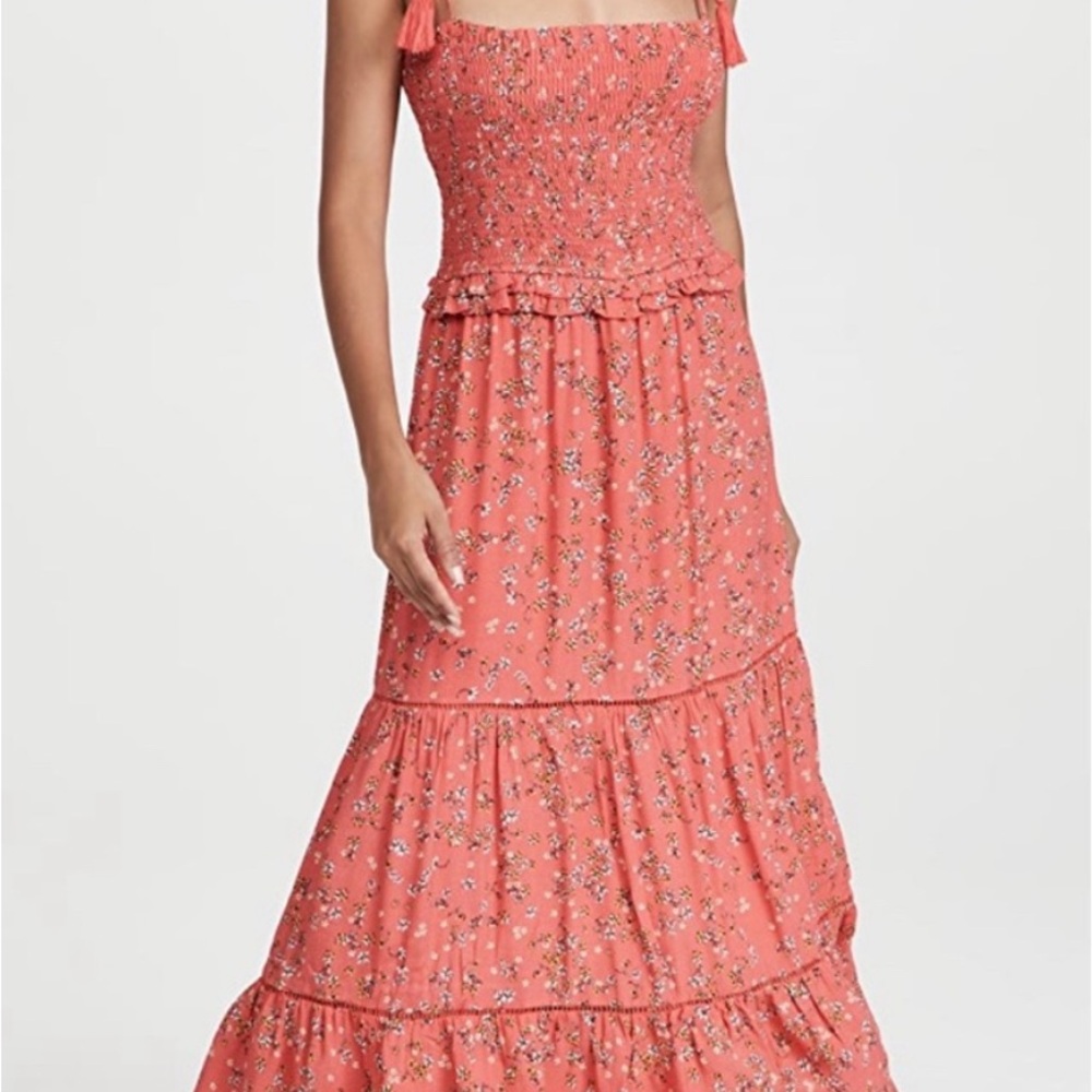 Lost + Wander Pink Smocked Tiered Maxi Dress